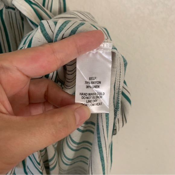 Lulus Green Stripe Linen Slit Button Front Dress Small - Picture 6 of 7